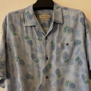 Tommy Bahama Blue Pineapple 100% Silk Print Casual Button Down Shirt - XXL
